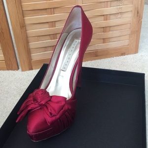 Stunning red satin party heels made in Spain